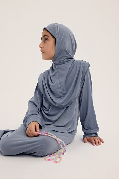 ALLNOORKİDS İslami Tek Parça Kız Çocuk Namaz Elbisesi Gri