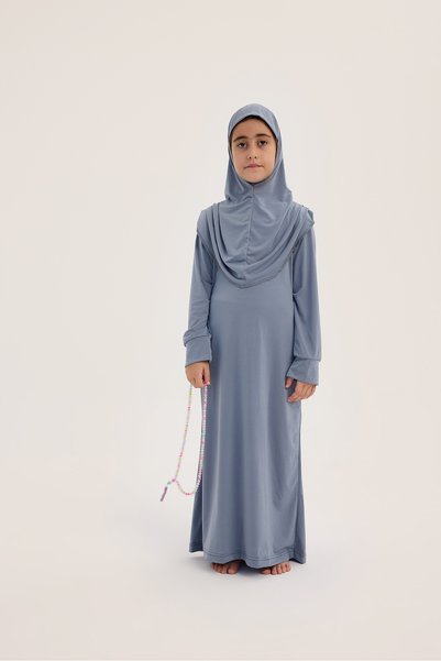 ALLNOORKİDS Islamic One Piece Girls Prayer Dress Gray