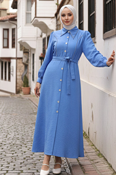 benguen Women's Beaded Detailed Dress 6809 Blue