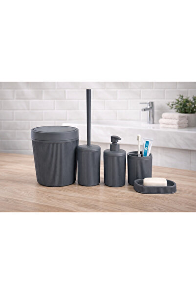 VOCO Serisi Gri Banyo Seti,5 Parça Lüks Akrilik Çöp Kovası,Fırça,Sabunluk Ban...