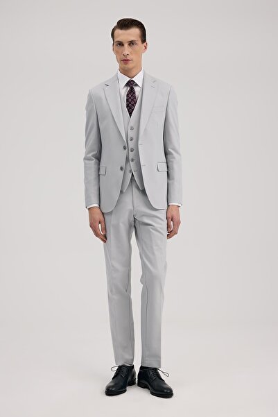Jakamen Gray Slim Fit Mono Collar Double Slit Vest Suit