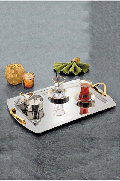 ÖZLİFE طقم شاي سيلف 40 قطعة ذهبي سادة