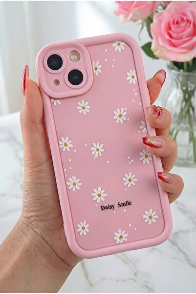 Fibaks Apple iPhone 13 Kılıf Yumuşak Dokulu Papatya Desenli Yumuşak Kamera Ko...