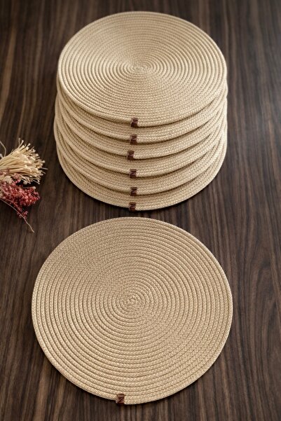 Naspar Set de 6 bucăți de supla de culoare paie, serviciu american modern, fa...