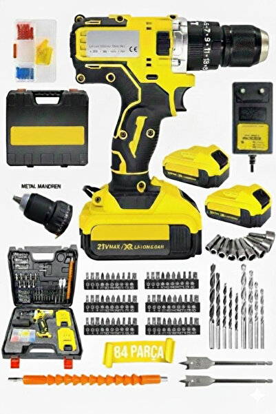 KARALAR YAPI Profesyonel 21V Max Akülü Darbeli Çelik Mandren Matkap ve 84 Par...