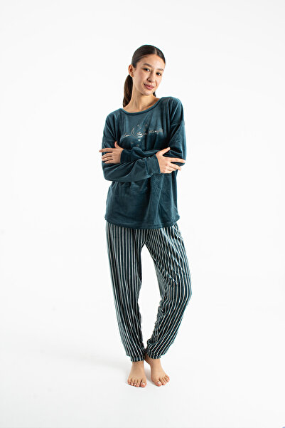 Ecrou Women's Petrol Stripe Injection Long Sleeve Crew Neck Bottom Printed Pa...