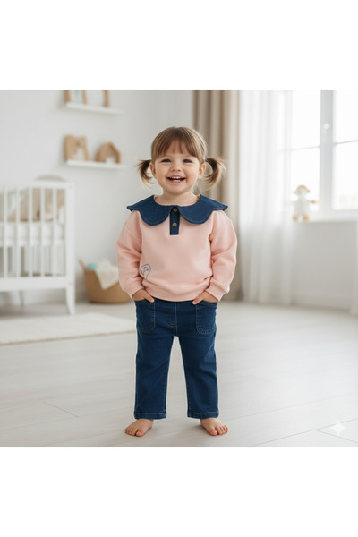 Necix's Denim Collar 2-Piece Set 6-24 Months Salmon