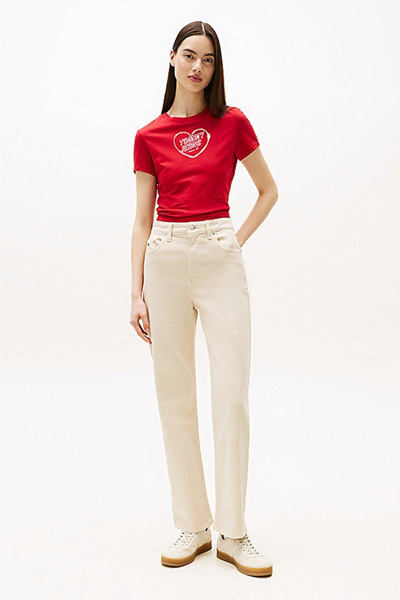 Tommy Jeans بنطلون نسائي بيج مستقيم بخصر عالٍ DW0DW20997ACH