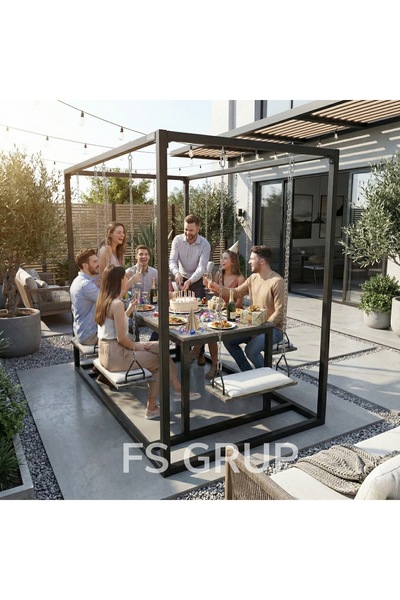 FSHOME FS GRUP | Salıncaklı Yemek Masası – 6 Kişilik, Metal Gövdeli, Modern B...