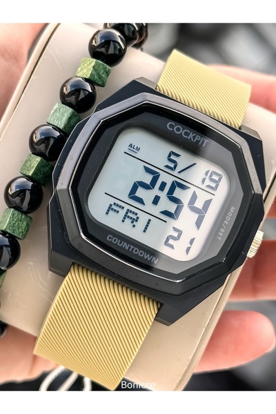 Cockpit Brand Water Resist, Alarm, Illuminated, Green Silicone Band Sports Me...