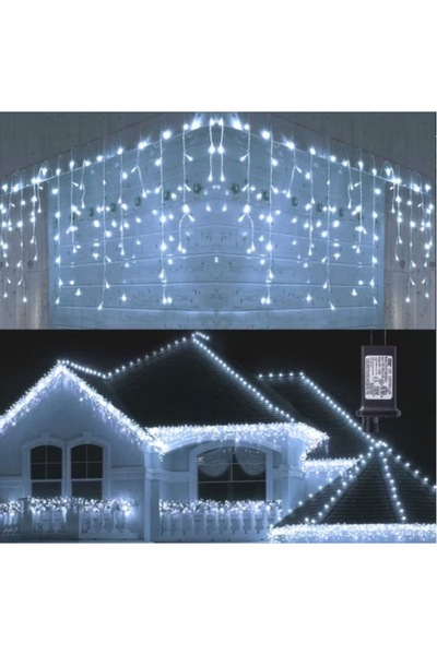 HASSAN Instalare 12 metri țurțuri cu franjuri, ALB RECE, 300 LED-uri