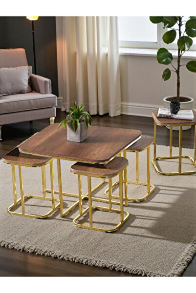 SEDAŞ LIVING UNITS 5 Li Iç Içe 4 1 Koyu Ceviz (SUNTALAM) Gold Metal Ayak Takı...