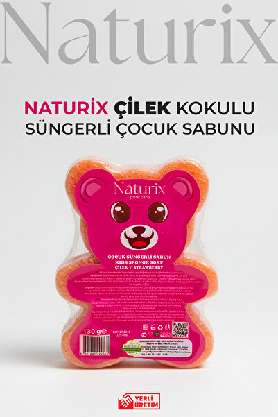 Naturix Ayıcık Şekilli Süngerli Çilekli Çocuk Sabunu Hassas Ciltler İçin Yumu...