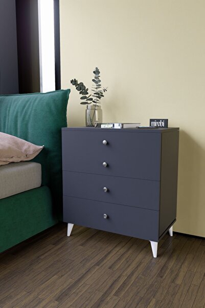 Mirobi Mirabel Dekoratif 4 Çekmeceli Ayaklı Şifonyer Antrasit