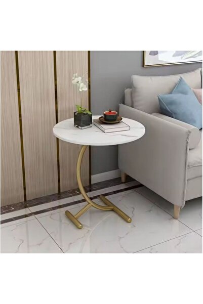 BASE Masa laterala rotunda din otel inoxidabil auriu stil nordic model marmura
