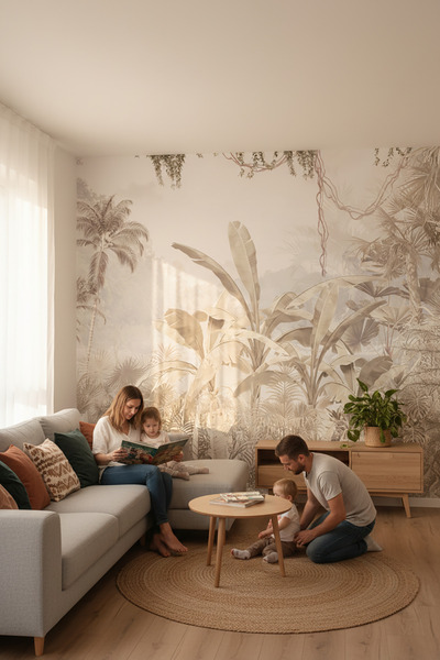 dreamwall Yeşil Gri Tropikal Orman Manzaralı Tekstil Duvar Kağıdı