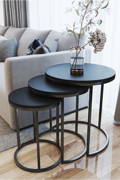 usta mekan 3lü Lüx Zigon Sehpa Siyah Siyah