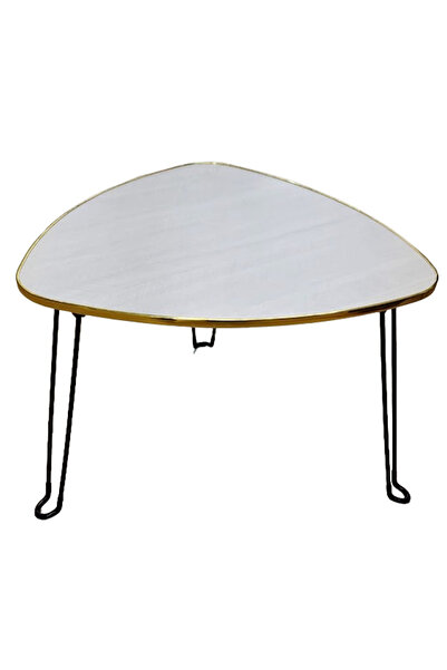 OEM Masa Mica Triunghiulara Alb Auriu cu piciore Metalica Negre