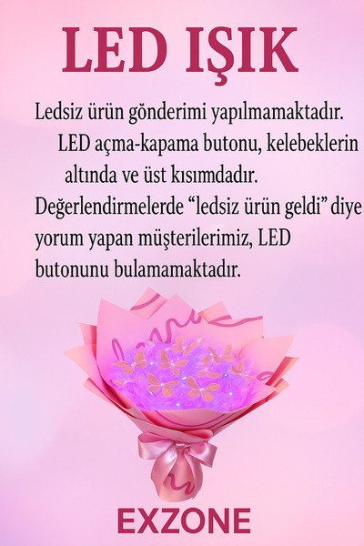 exzone Led Işıklı Kelebek Buketi Siyah Ambalajlı, Dekoratif Konsept Hediye Anneye, Sevgiliye,arkadaşa