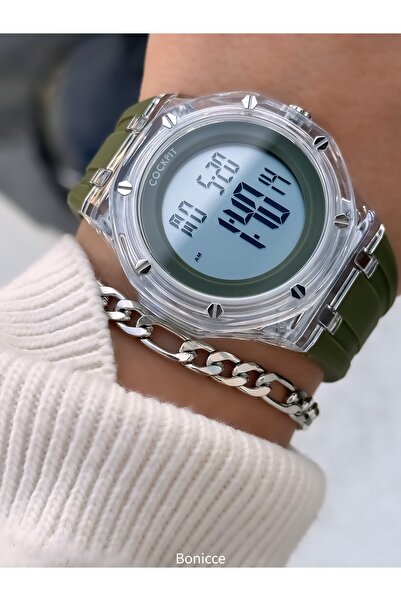 Cockpit Brand Water Resist, Alarm, Illuminated, Green Silicone Strap Sports M...