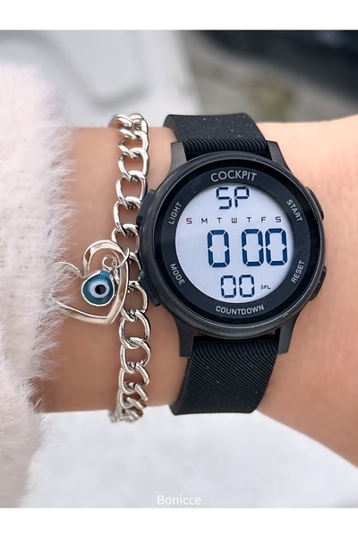 Cockpit Brand Water Resist, Alarm, Lighted, Black Silicone Strap Sports Men'S...