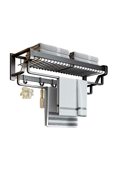 OEM Θήκη πετσετών μπάνιου με χώρο από αλουμίνιο, μήκος 45 cm, μαύρη