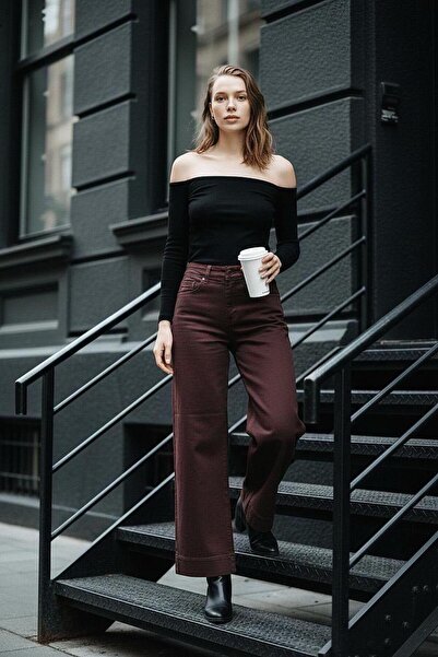 Madmext Kahverengi Düz Kesim Geniş Paça Kadın Flared Jean MG2630