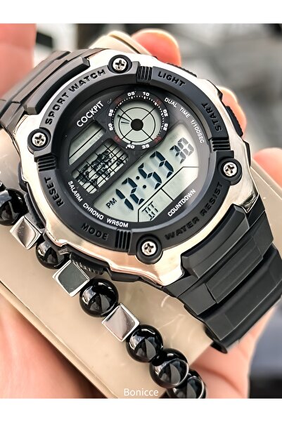 Cockpit Marka Deniz Kullanımına Uygun,Işıklı,Kronometreli, Siyah Dijital Erke...