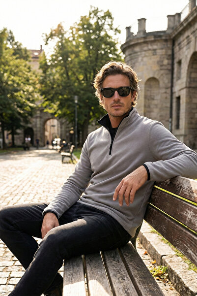 Buratti قصة ضيقة نصف سحاب ياقة مرتفعة متوسطة الطول صوف مقاوم للبرد للرجال POL...