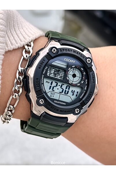 Cockpit Marka Yeşil Renk Silikon Kordon Yuvarlak Kasa Dijital Spor Erkek Kadı...