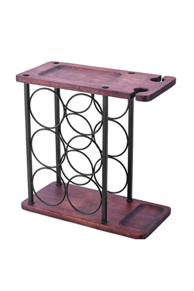 LILY Wooden wine rack organizer for 6 wine bottles and 2 glasses