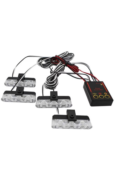 Ruan Set 4 lumini LED de avertizare rosu albastru pentru grila functii strobo...