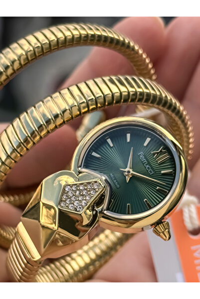 Ferrucci ساعة للعشاق، لونها أخضر-خوخي مع وظائف قرص الساعة المفعّلة، مع سوار م...