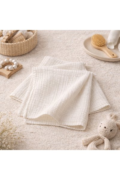 NazeninHome Muslin 3-Piece Cloth 100% Cotton (2 Layers) 40 X 40 cm Cream