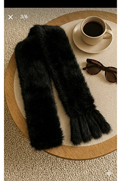 Netodak İçten Geçmeli Peluş Siyah Boyunluk Uçları Dolgun Püsküllü Premium Yum...