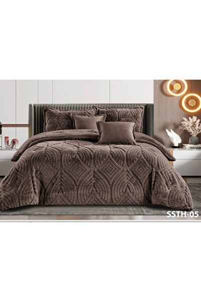 Moon طقم مفرش نفر 4 قطع شتوي حشوة وسط مخمل ناعم مع فرو سادة ذو وجهين خامة مخم...