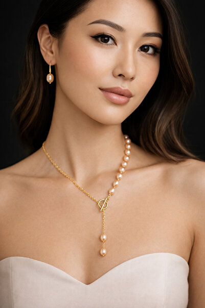 Solare Accessories Gerçek İnci & Altın Kaplama Kolye Seti