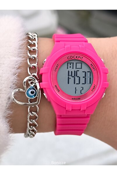 Cockpit Brand Water Resist, Alarm, Illuminated, Pink Silicone Band Sports Wri...