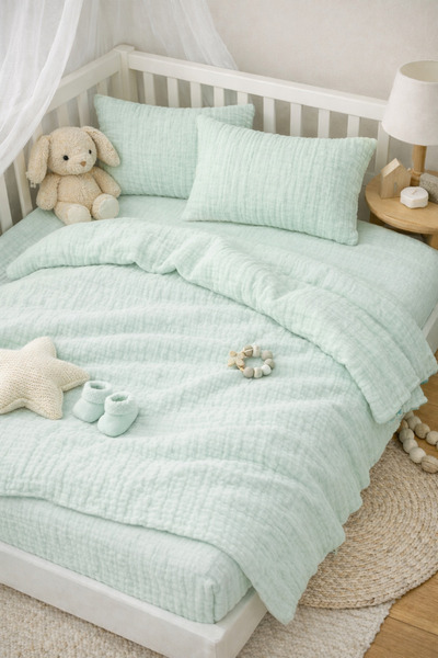 NazeninHome Muslin Baby Duvet Cover Set 100% Cotton (2 Layers) Mint