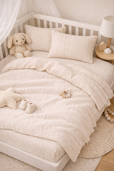 NazeninHome Muslin Baby Duvet Cover Set 100% Cotton (2 Layers) Beige