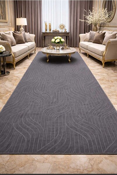 Nesrin NESRİN JEL KAYMAZ TABAN KESME HALI YOLLUK KABARTMALI SİYAH ŞERİTLİ İSK...