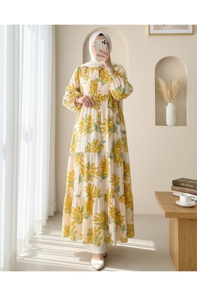 HİJABAYA Φόρεμα Modal με μοτίβο με μισό κουμπί και ελαστικό μανίκι