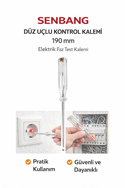 SENBANG Düz Uçlu Kontrol Kalemi 190 mm – Şeffaf Saplı Elektrik Test Tornavidası