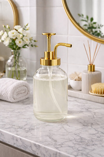 Meralles Kristal Cam Pompalı Sıvı Sabunluk Gold 500 ML