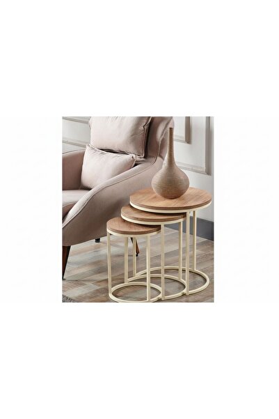 Vivense TUBİHOME ZİGON SEHPA TAKIMI, YUVARLAK, KREM