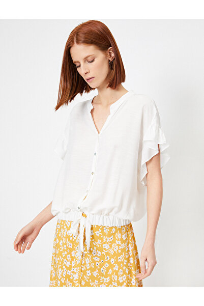 Koton Γυναικείο πουκάμισο με πράσινο βολάν με λεπτομέρειες 0yak68500pw