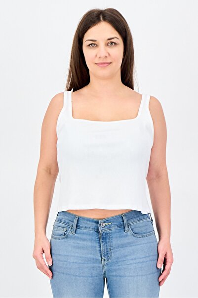 Aeropostale Women Square Neck Sleeveless Plain Tank Top, White