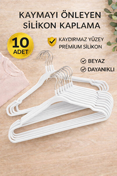 ARVALE 10 Adet Kaydırmaz Silikon Kaplamalı Elbise Askısı Dolap İçi Düzenleyec...