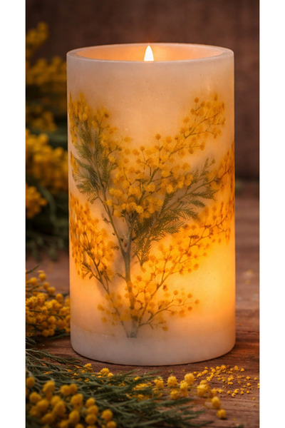 MIARIK DESIGN & DEKORASYON Dekoratif Sarı Çiçek Mimoza Içerikli Silindir Buyu...