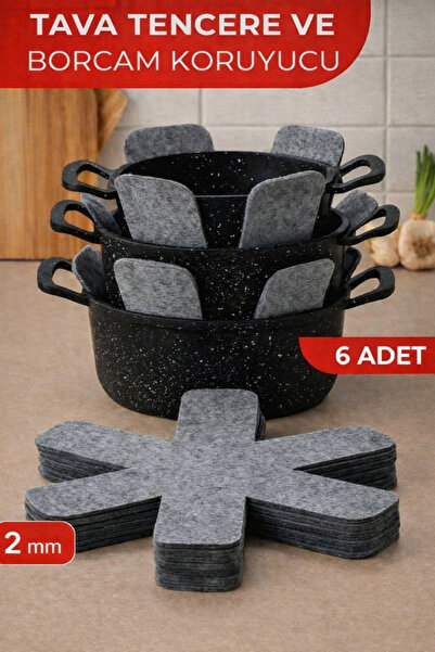 hangök home 6 Adet Tava Tencere Ve Borcam Koruyucu Çizdirmez Keçe Nihale 30x3...